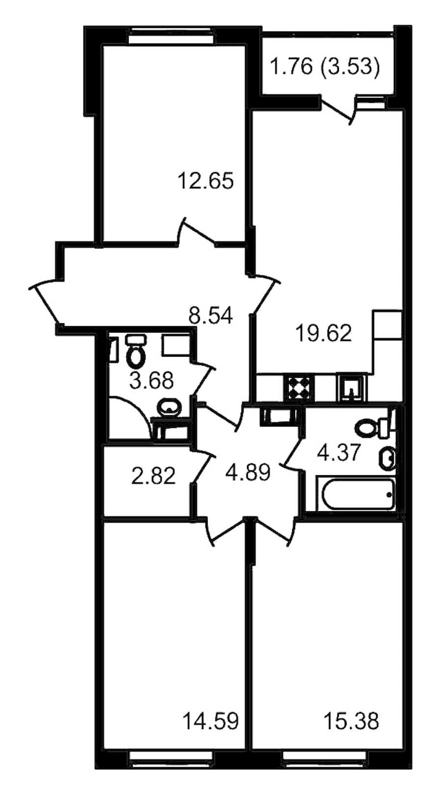 Трехкомнатная квартира в : площадь 90.07 м2 , этаж: 12 – купить в Санкт-Петербурге